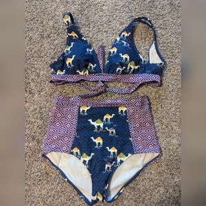 Adore me brand camel geo mixed print bikini Animal Boho